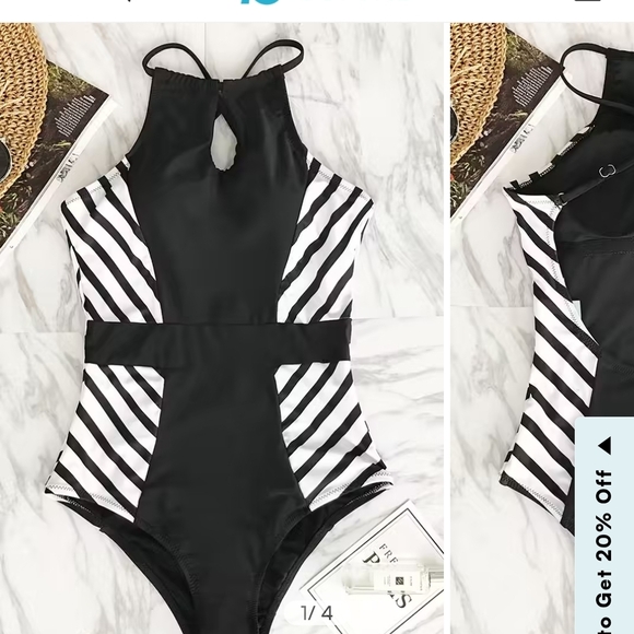 Cupshe Black and White One Piece Swimsuit with Racerback - Picture 2 of 7